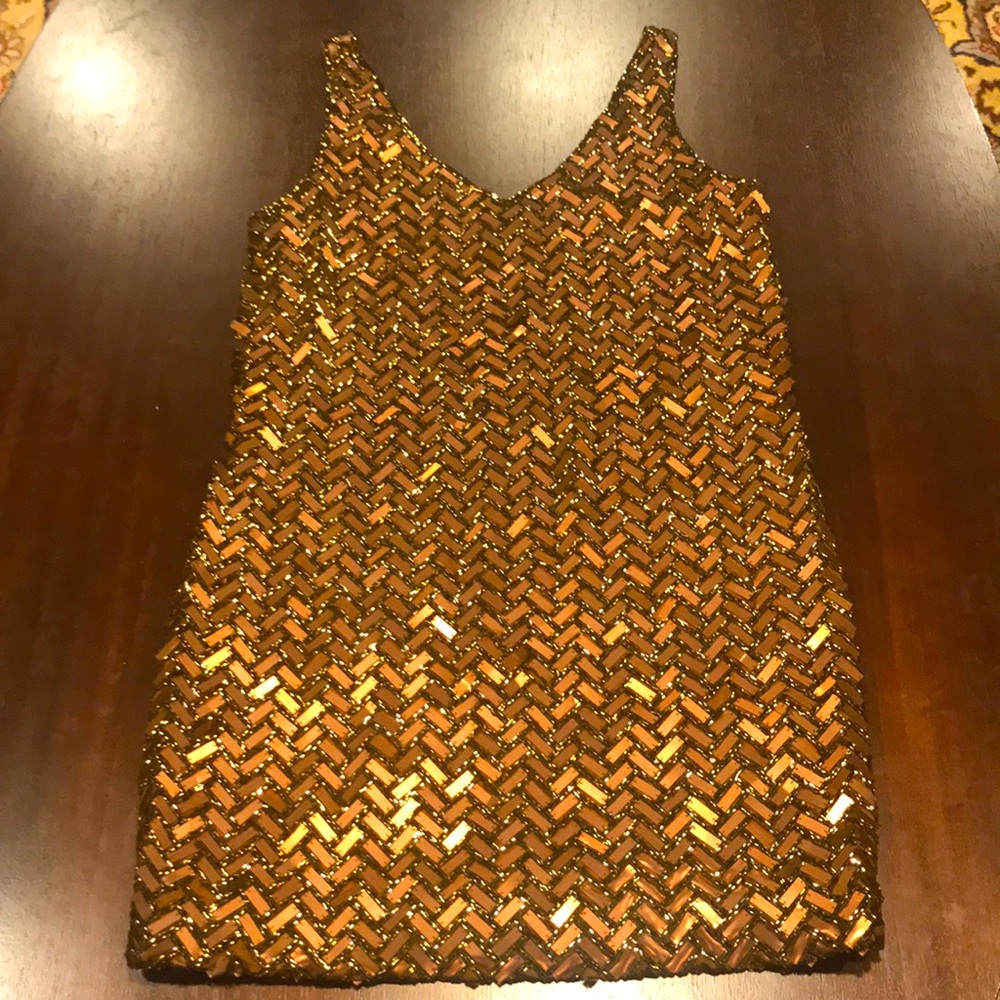 New. Carmen Marc Valvo size 8 bronze sequins mini dress.